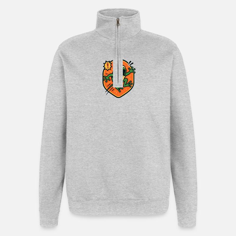 Panikfrosch-Abzeichen - Quarter-Zip-Sweatshirt - Grau meliert