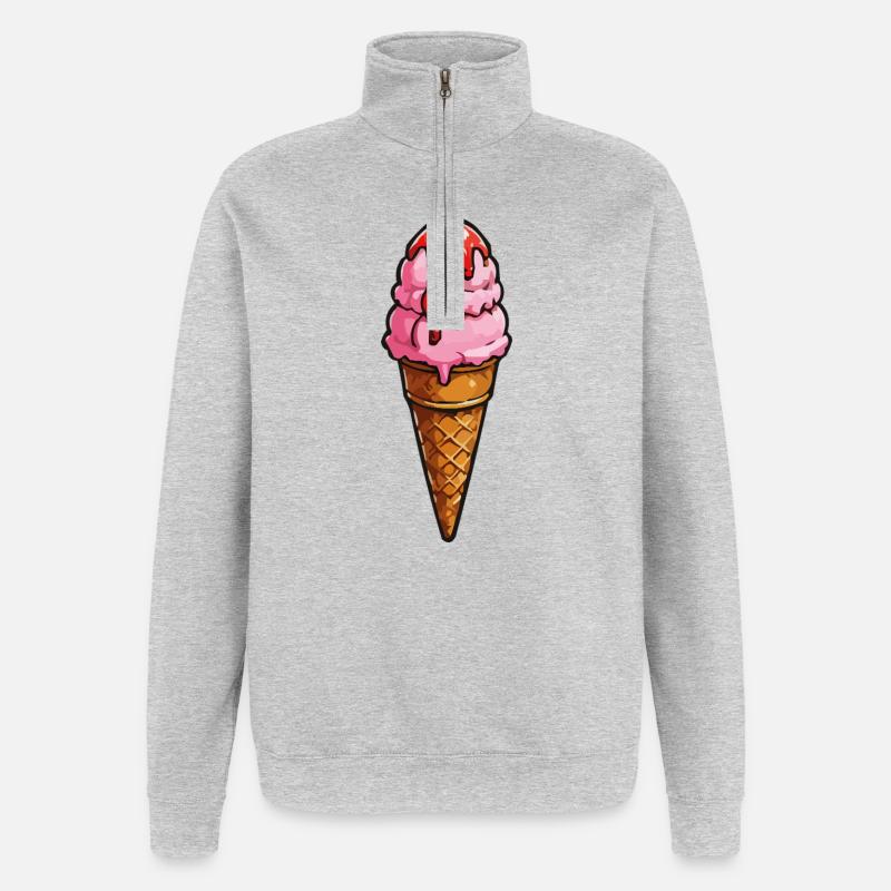 Cartoon Eiscreme Rosa Kugeln Sirup - Quarter-Zip-Sweatshirt - Grau meliert