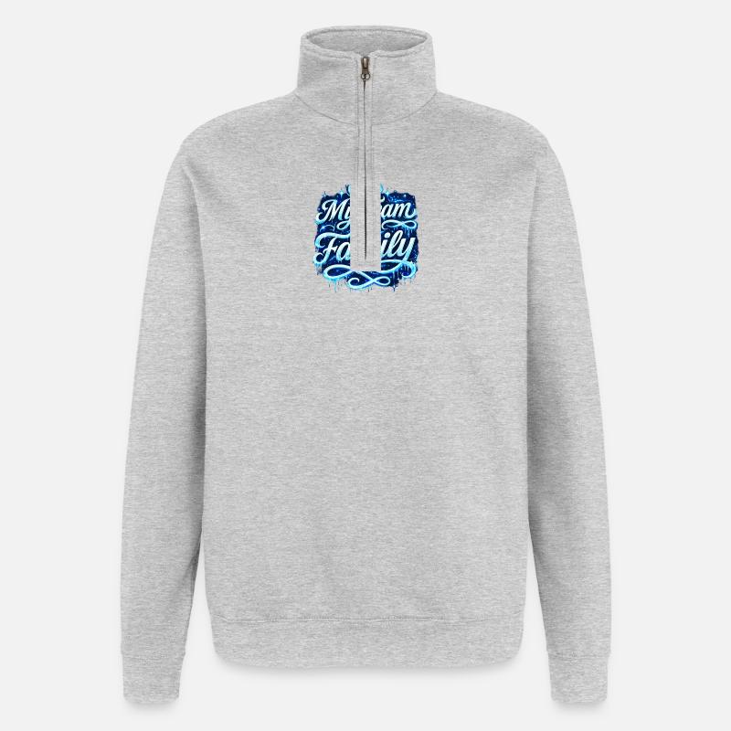 Mon équipe, ma famille Script néon - Sweat à zip 1/4 - gris chiné