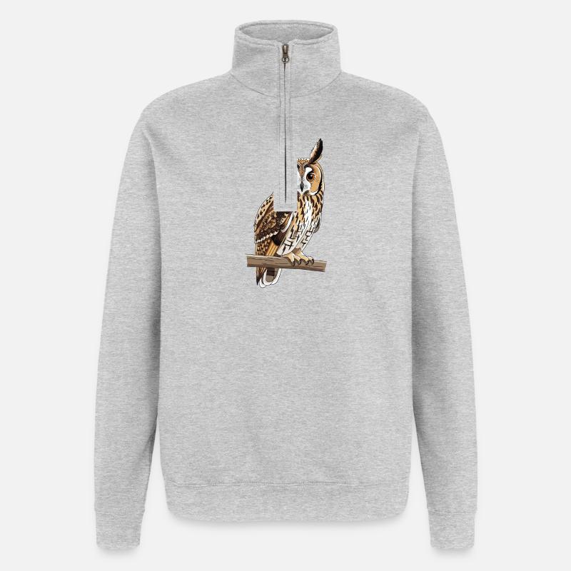 Waldohreule Eule Asio Otus - Quarter-Zip-Sweatshirt - Grau meliert