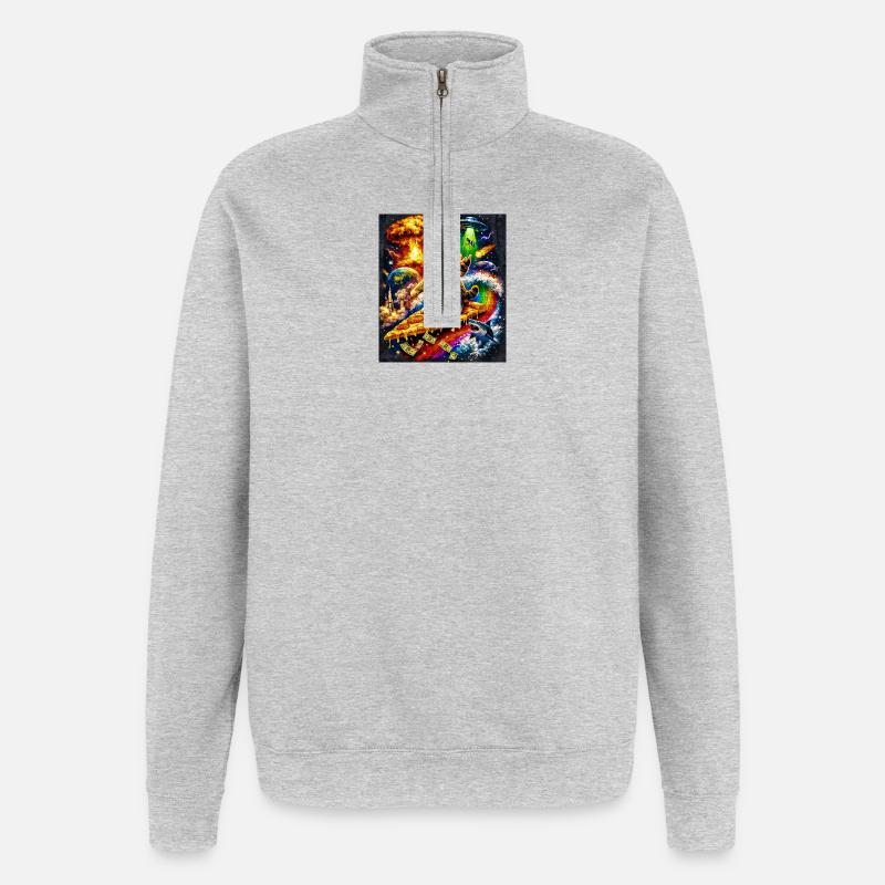 Chat de l’espace sur la pizza - Sweat à zip 1/4 - gris chiné