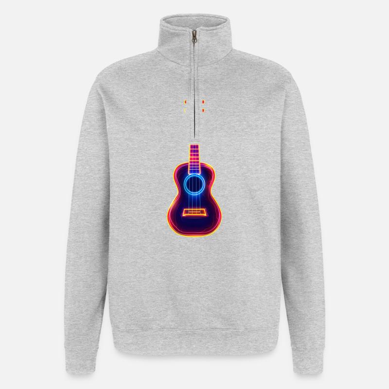 Ukulélé Synthwave rétro - Sweat à zip 1/4 - gris chiné