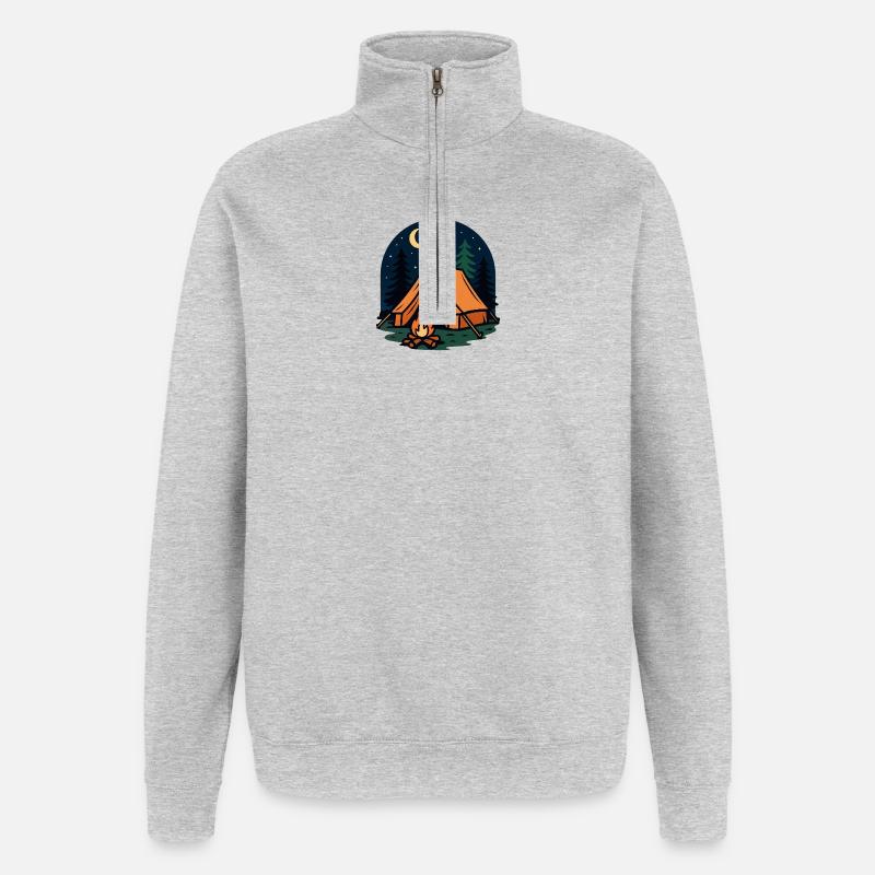 Camping d'une nuit en forêt - Sweat à zip 1/4 - gris chiné