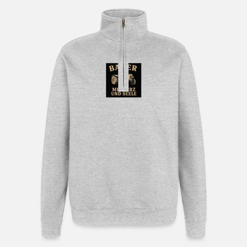 Bauerherz Traktor Motiv - Quarter-Zip-Sweatshirt - Grau meliert