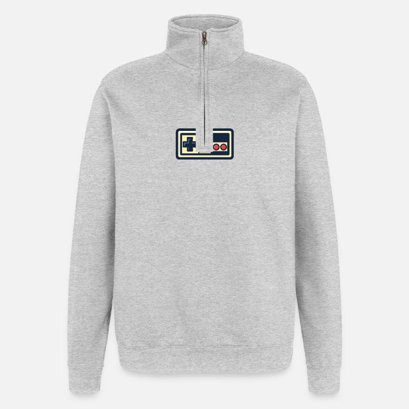 Retro-Gamecontroller-Design - Quarter-Zip-Sweatshirt - Grau meliert