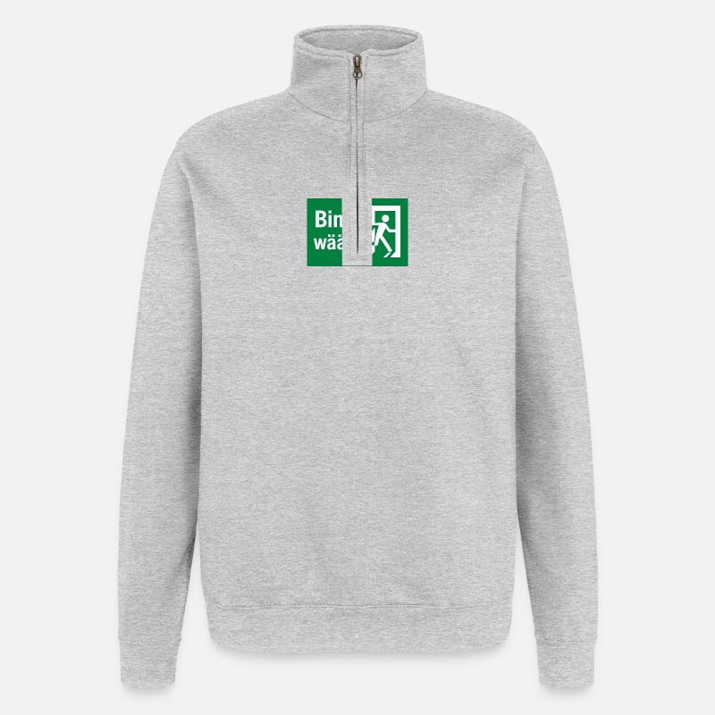 Bin wääg Exit Humour - Sweat à zip 1/4 - gris chiné