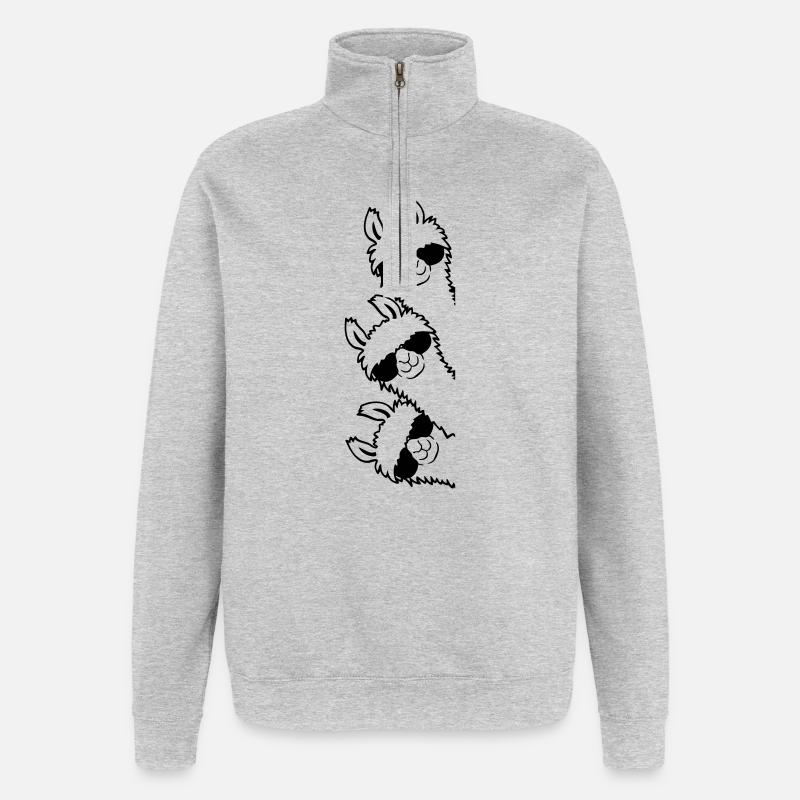 Freunde Lama Team - Quarter-Zip-Sweatshirt - Grau meliert