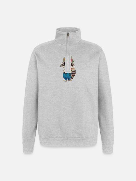 Flower Wreath Raccoon - Quarter-Zip Sweatshirt - heather grey
