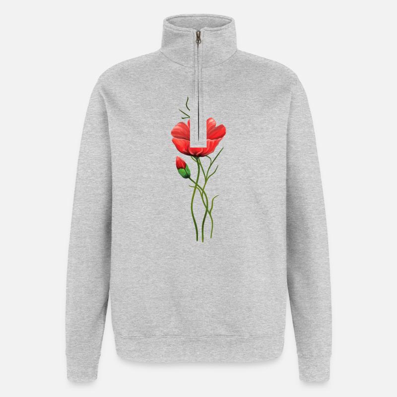 Blumen - Quarter-Zip-Sweatshirt - Grau meliert