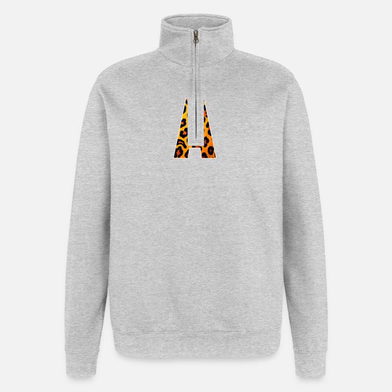 Imprimé léopard en lettres A - Sweat à zip 1/4 - gris chiné