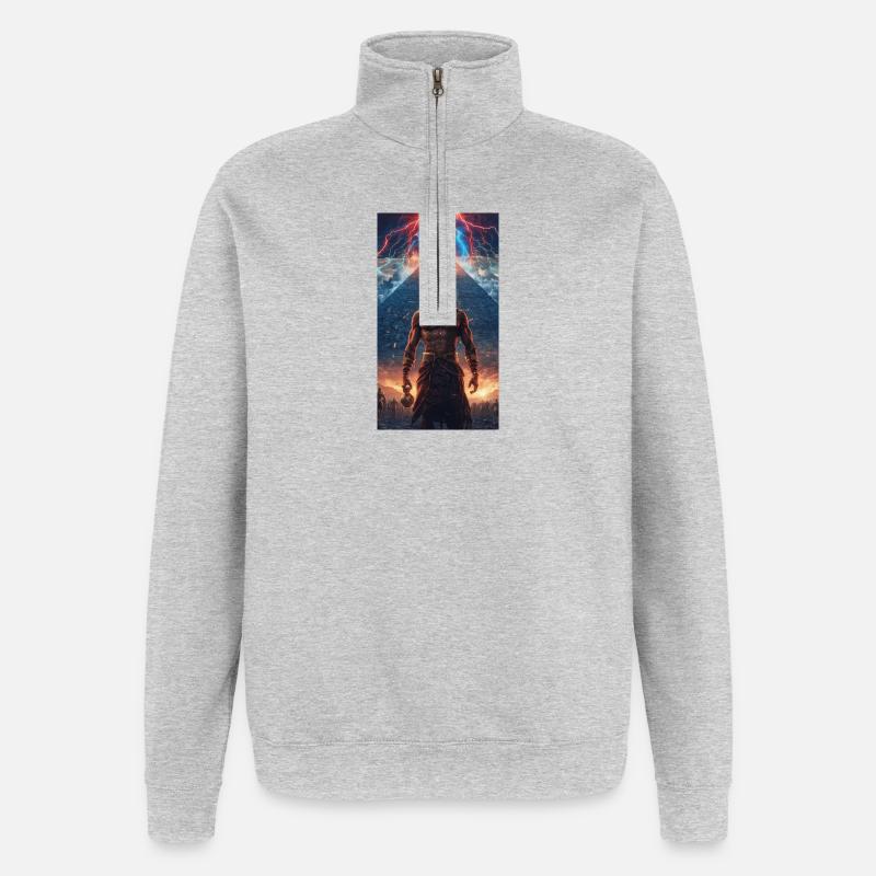 Pharaon du Tonnerre devant la pyramide - Sweat à zip 1/4 - gris chiné