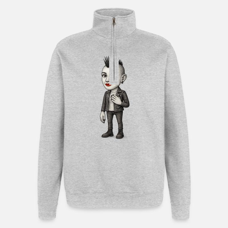 Mohawk Punker - Sweat à zip 1/4 - gris chiné