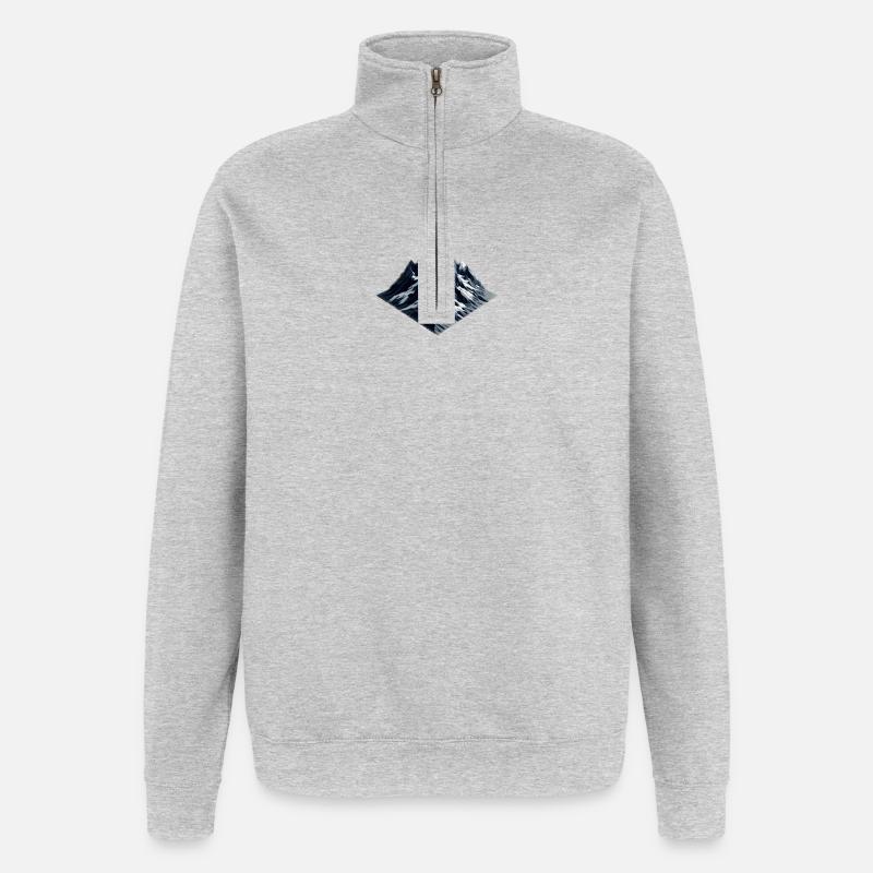 Ein Berg mit Schnee im Polygon-Stil - Quarter-Zip-Sweatshirt - Grau meliert