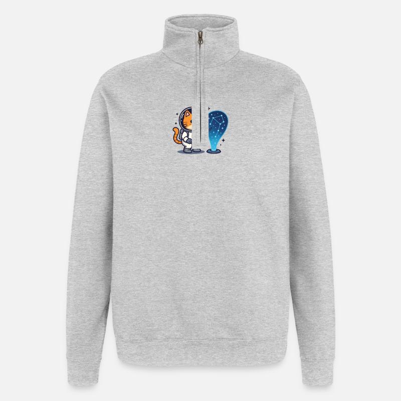 Constellation du chat de l’espace – Kawaii - Sweat à zip 1/4 - gris chiné