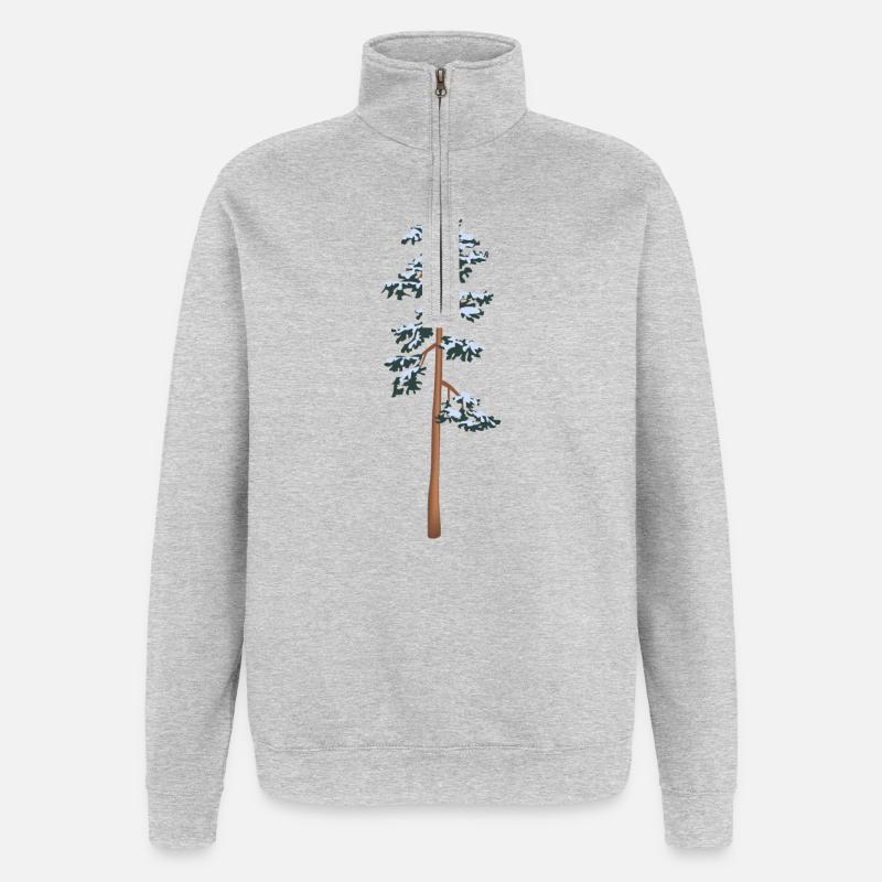 hoher Baum mit Schnee - Quarter-Zip-Sweatshirt - Grau meliert