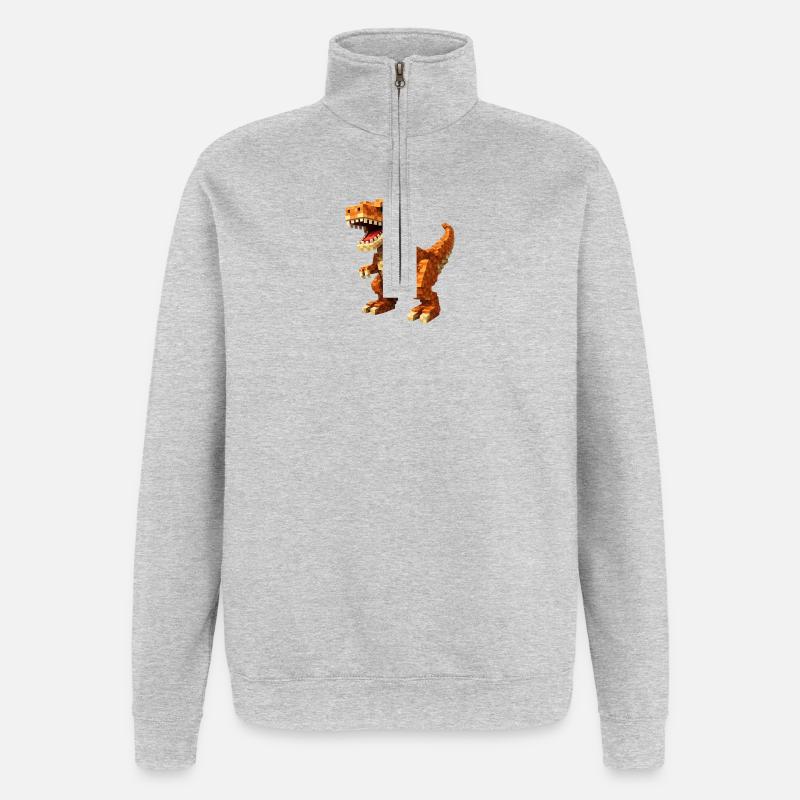 Orange Pixel-T-Rex - Sweat à zip 1/4 - gris chiné