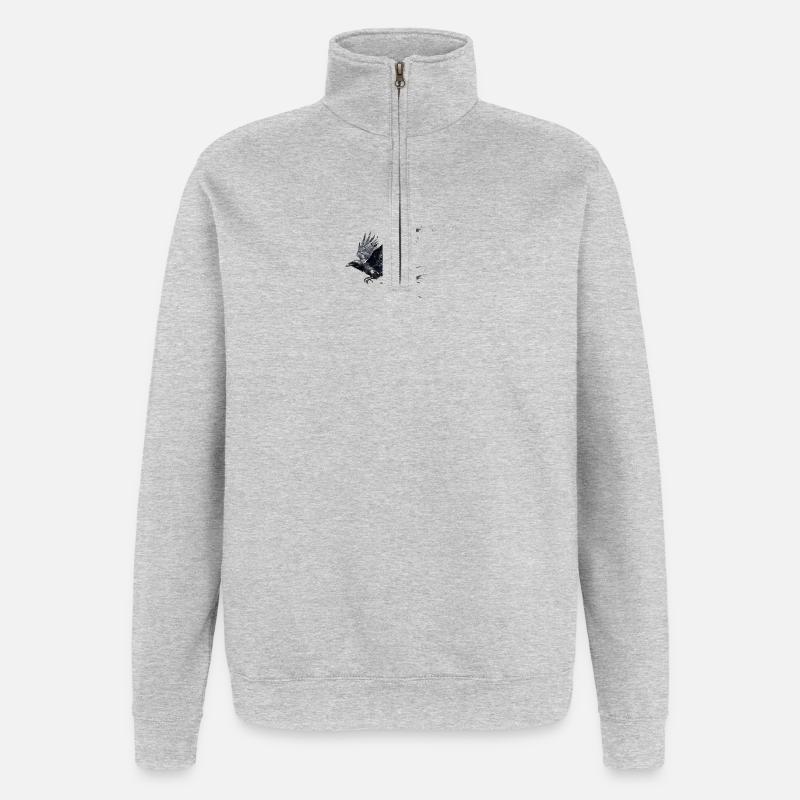 Crow Raven Paint Splash - Aquarelle moderne - Sweat à zip 1/4 - gris chiné