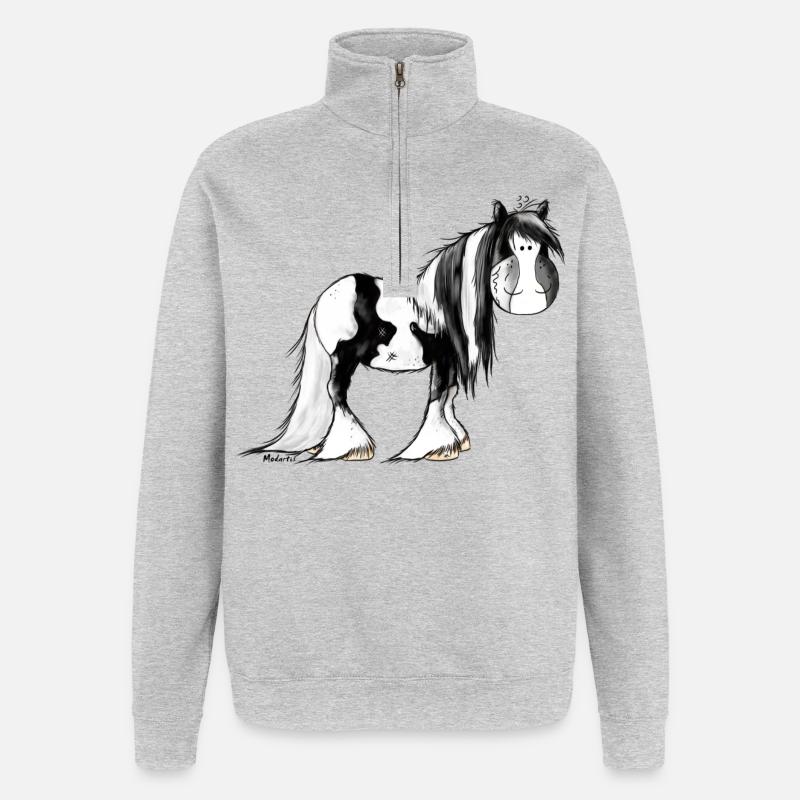 Irish Tinker Pferd - Pinto - Quarter-Zip-Sweatshirt - Grau meliert