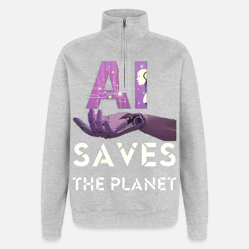 AI SAVE THE PLANET artificial intelligence - Quarter-Zip Sweatshirt - heather grey