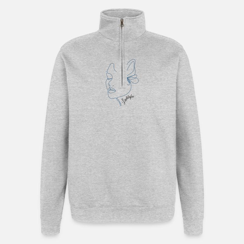 Minimalistisches Schmetterlingsfrauengesichtsdesign - Quarter-Zip-Sweatshirt - Grau meliert