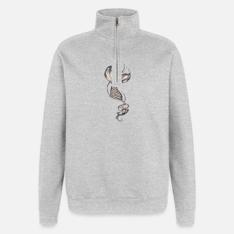 Queue de sirène florale vintage - Sweat à zip 1/4 - gris chiné