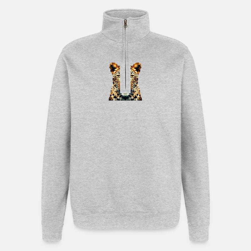 Ein Leopard im Polygon-Stil - Quarter-Zip-Sweatshirt - Grau meliert
