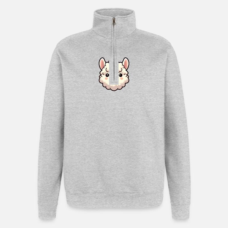 Comic Alpaka Baby Kopf - Quarter-Zip-Sweatshirt - Grau meliert