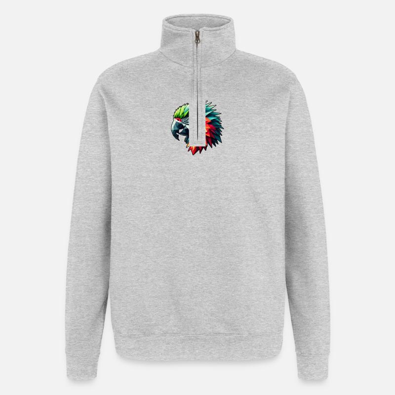 Papagei in Polygon Design Bunt - Quarter-Zip-Sweatshirt - Grau meliert