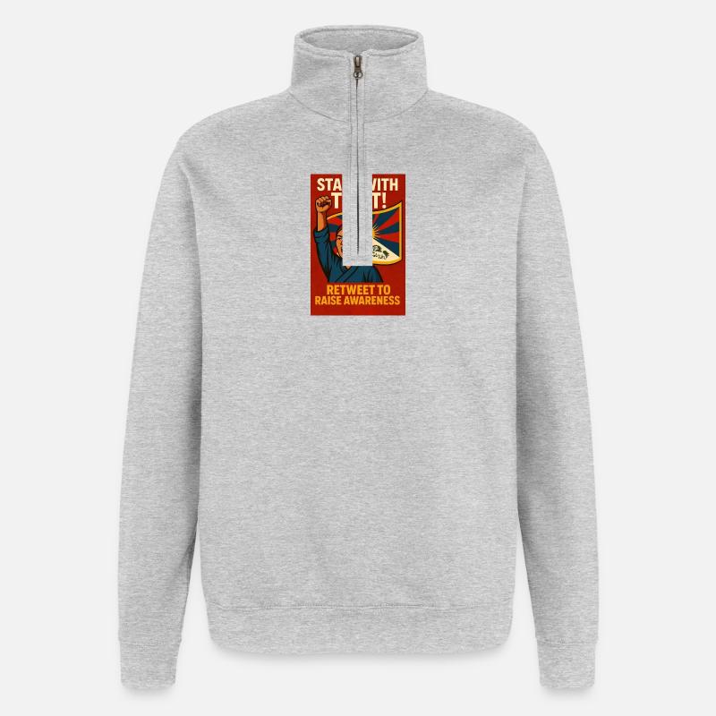 Stehen Sie an der Seite Tibets! - Quarter-Zip-Sweatshirt - Grau meliert