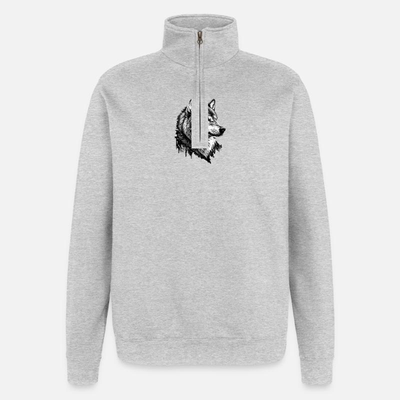 Monochromer Wolf Linienkunst - Quarter-Zip-Sweatshirt - Grau meliert