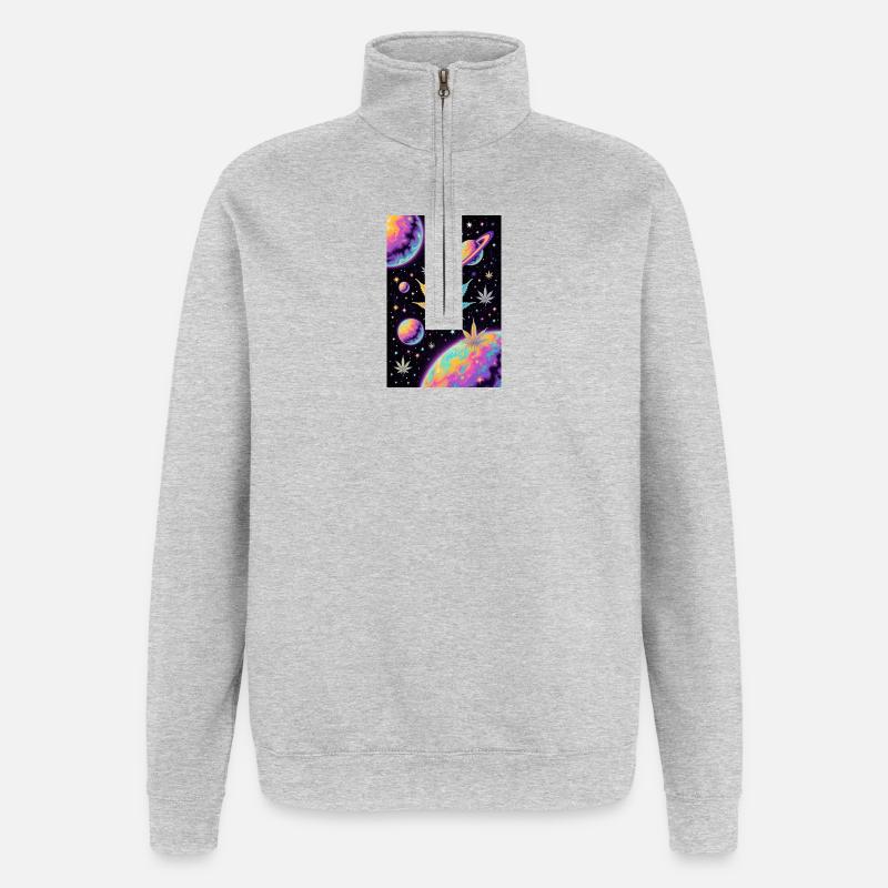 Psychedelic Space Cannabis Pattern - Quarter-Zip Sweatshirt - heather grey