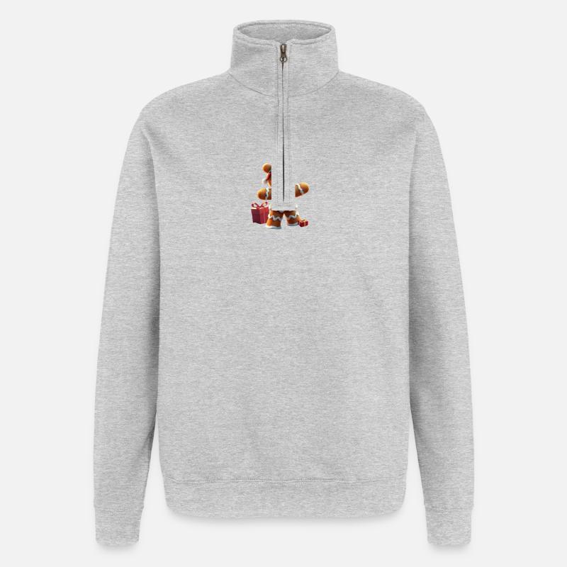 Lebkuchenmann mit Winterglanz - Quarter-Zip-Sweatshirt - Grau meliert