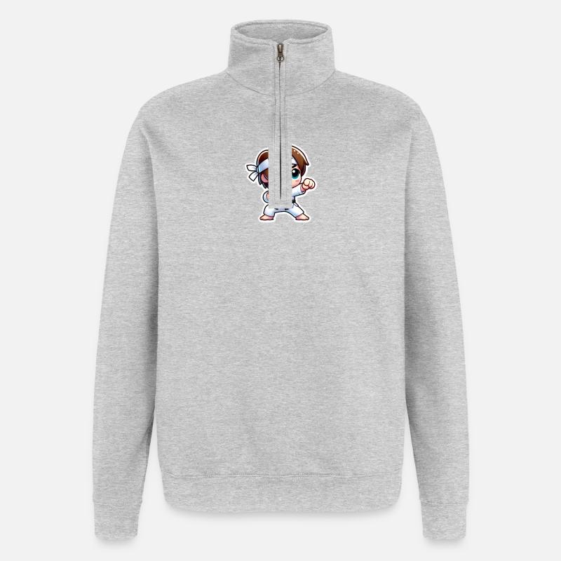 Kriegerkind mit Karate-Outfit - Quarter-Zip-Sweatshirt - Grau meliert