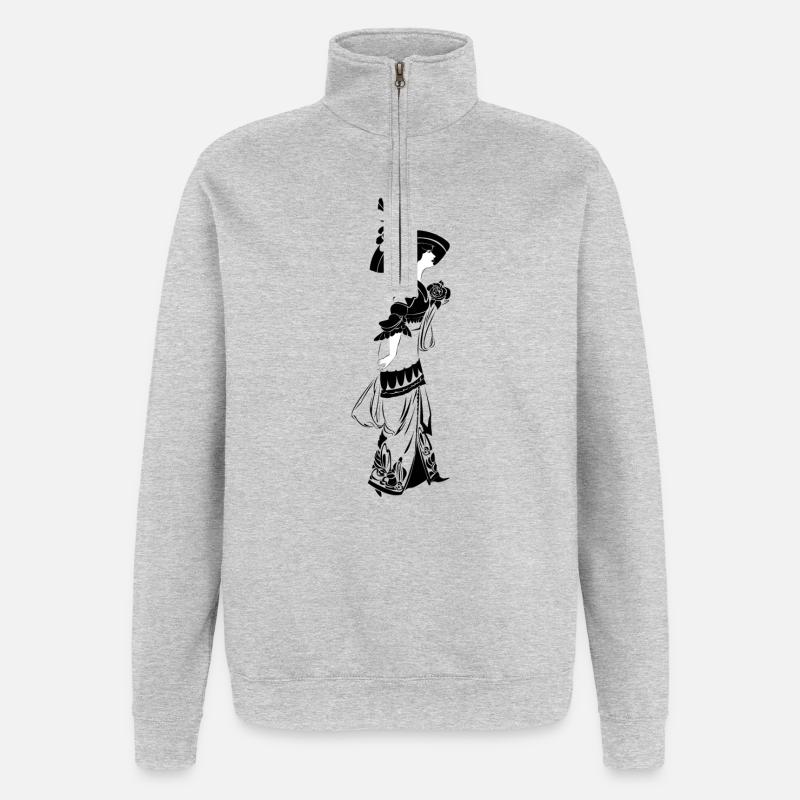 Victorian Elegance mit Blumenmuster - Quarter-Zip-Sweatshirt - Grau meliert