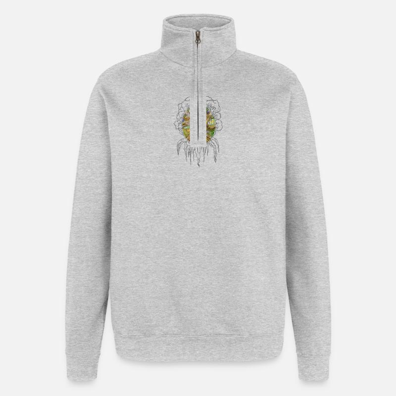 Baum der Weisheit, Wurzel, Spiegel, Mädchen - Quarter-Zip-Sweatshirt - Grau meliert