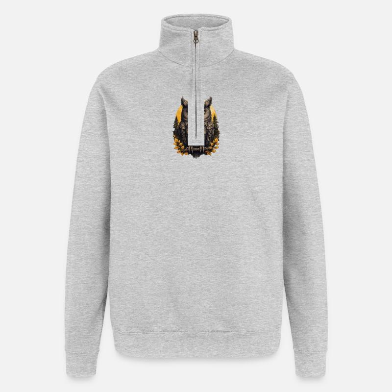 Weise Eulen im Herbstwald - Quarter-Zip-Sweatshirt - Grau meliert