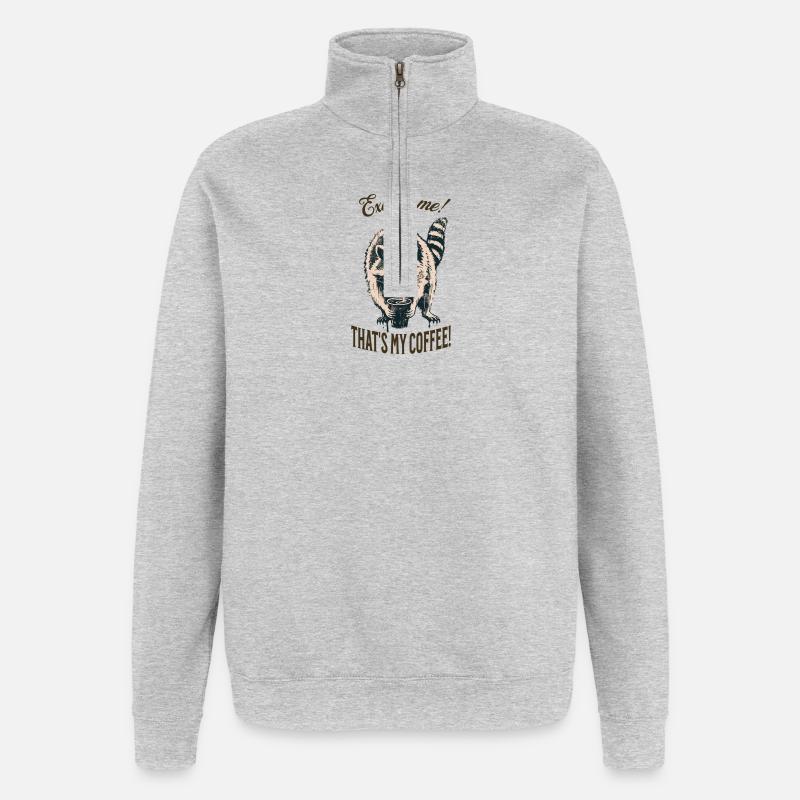 Excusez-moi ! C’est mon café – Raton laveur - Sweat à zip 1/4 - gris chiné
