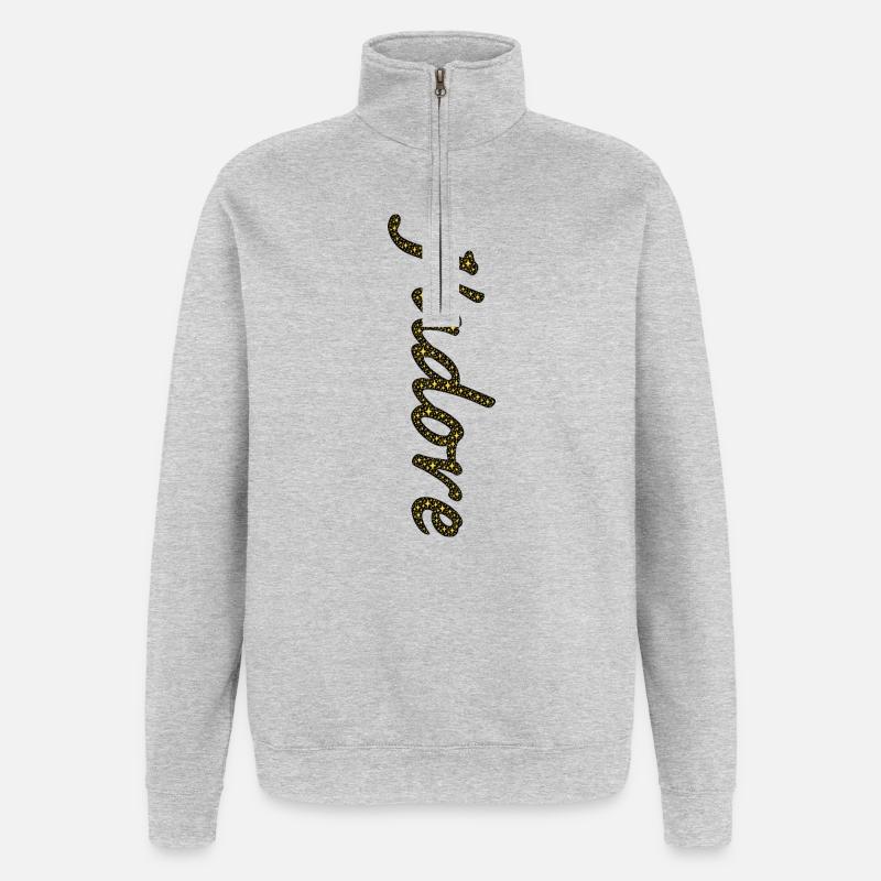 Traînée d'étoiles dorées cursive - Sweat à zip 1/4 - gris chiné