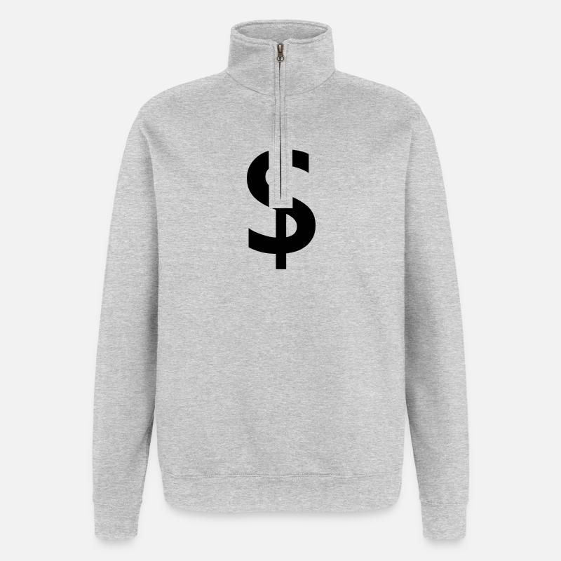 Signe dollar - Sweat à zip 1/4 - gris chiné