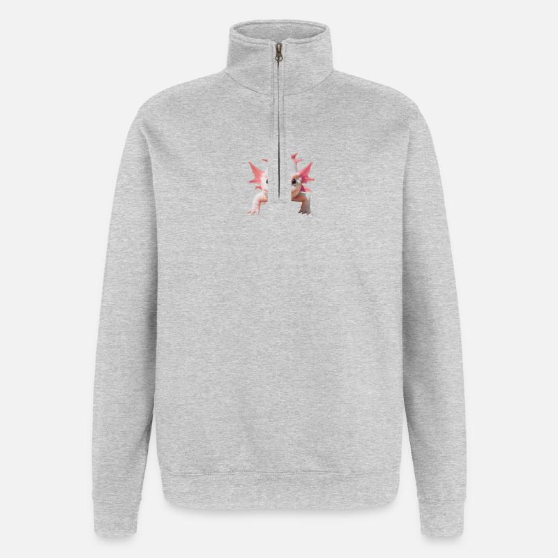 Joyeux Axolotl - Sweat à zip 1/4 - gris chiné