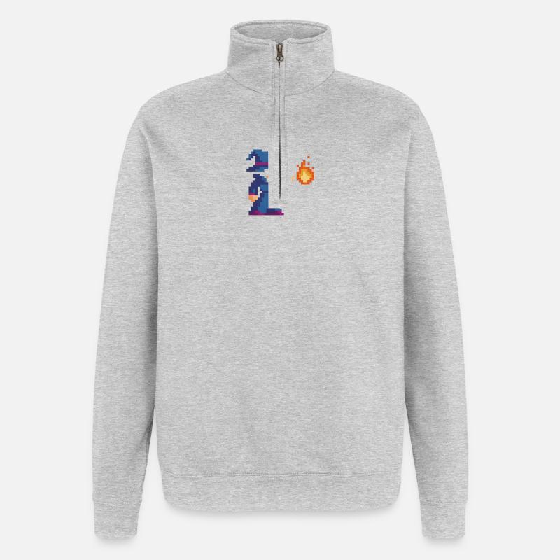 Pixel Wizard and Fire - Quarter-Zip Sweatshirt - heather grey
