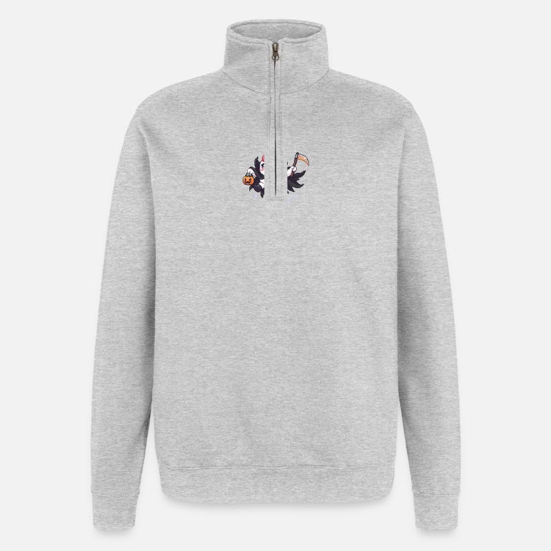 Pixel Halloween Dämon mit Kürbislaterne - Quarter-Zip-Sweatshirt - Grau meliert