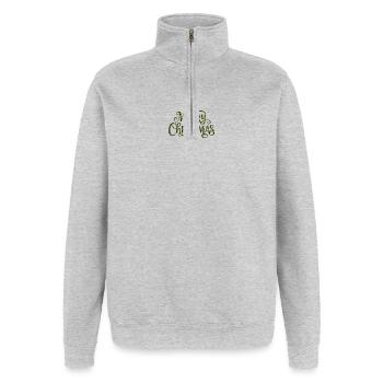 Message de Noël Vintage Vert - Sweat à zip 1/4 - gris chiné - Devant - AI Model Female 172 light (172cm) & AI Model Male 178 dark (178cm)