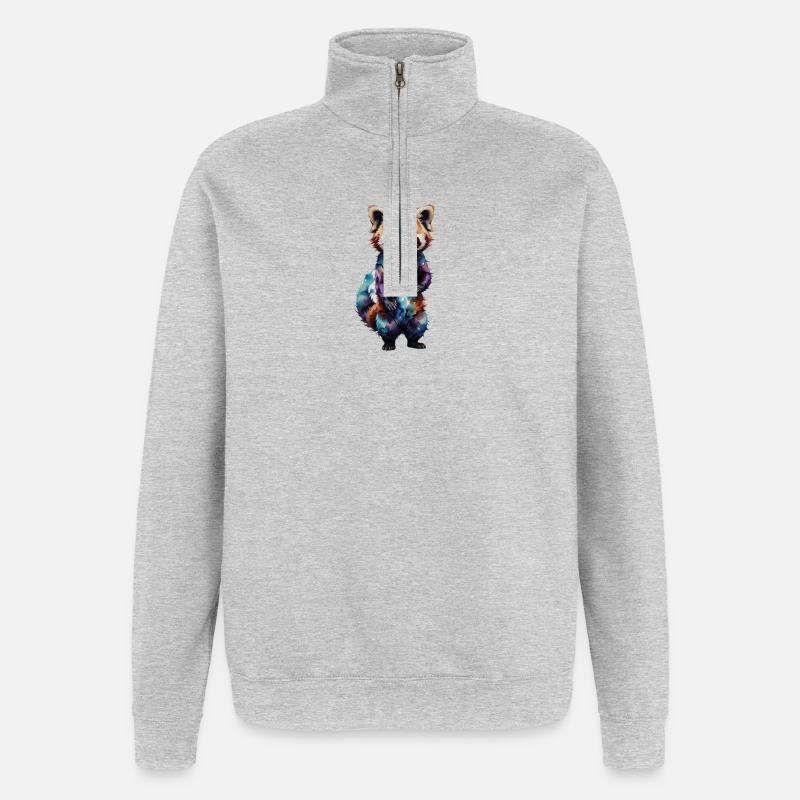Bunter Panda Aquarell-Design - Quarter-Zip-Sweatshirt - Grau meliert