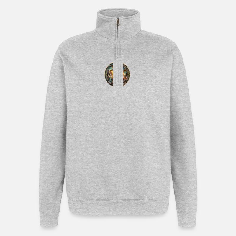 Sceau Bitcoin orné - Sweat à zip 1/4 - gris chiné