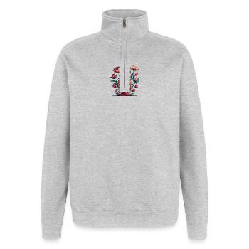 Blumenherz Anatomie Burst - Quarter-Zip-Sweatshirt - Grau meliert - Vorne - AI Model Female 172 light (172cm) & AI Model Male 178 dark (178cm)