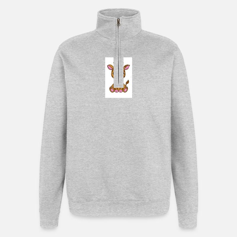 Girafon kawaï - Sweat à zip 1/4 - gris chiné