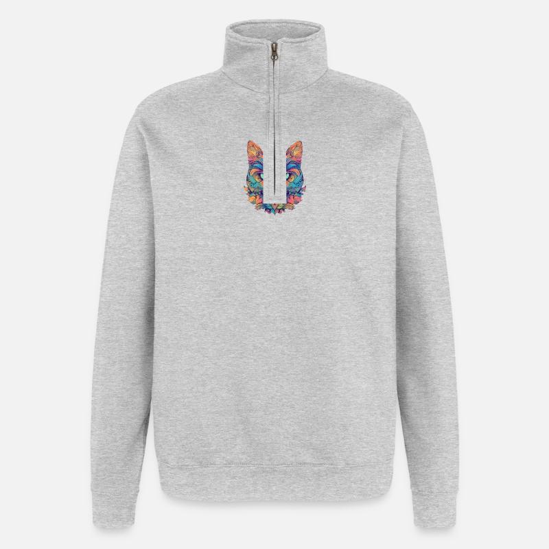 Abstrakten Katze - Quarter-Zip-Sweatshirt - Grau meliert