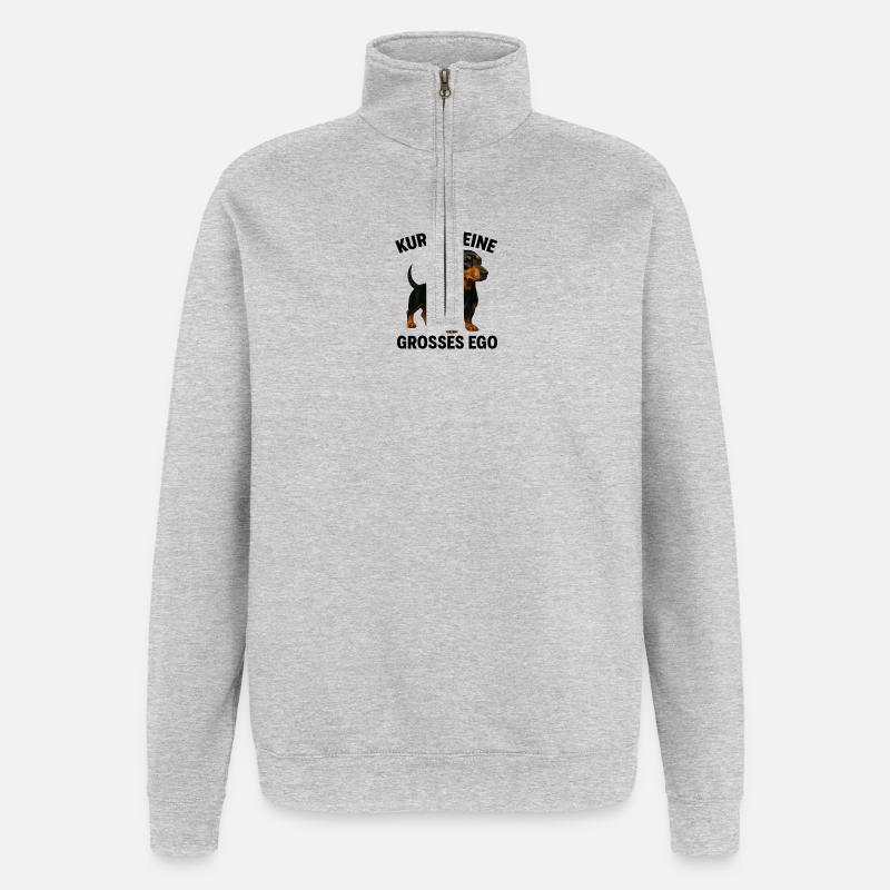 Kurze Beine, großer Ego-Dackel - Quarter-Zip-Sweatshirt - Grau meliert