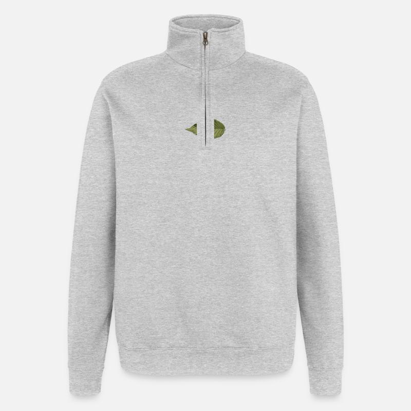 Structure foliaire : motif vert olive - Sweat à zip 1/4 - gris chiné